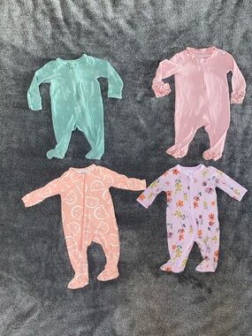 Baby Girl Footie Pajama Bundle 3 Month 4 Cozy PJ Set
